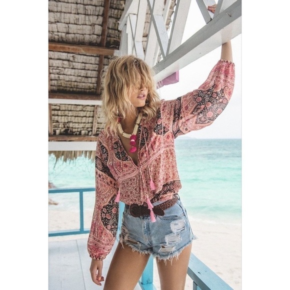 Spell Tops - Spell Top Aloha Fox Floral Tassels Pink Boho Flowy Beach Watermelon XS GUC